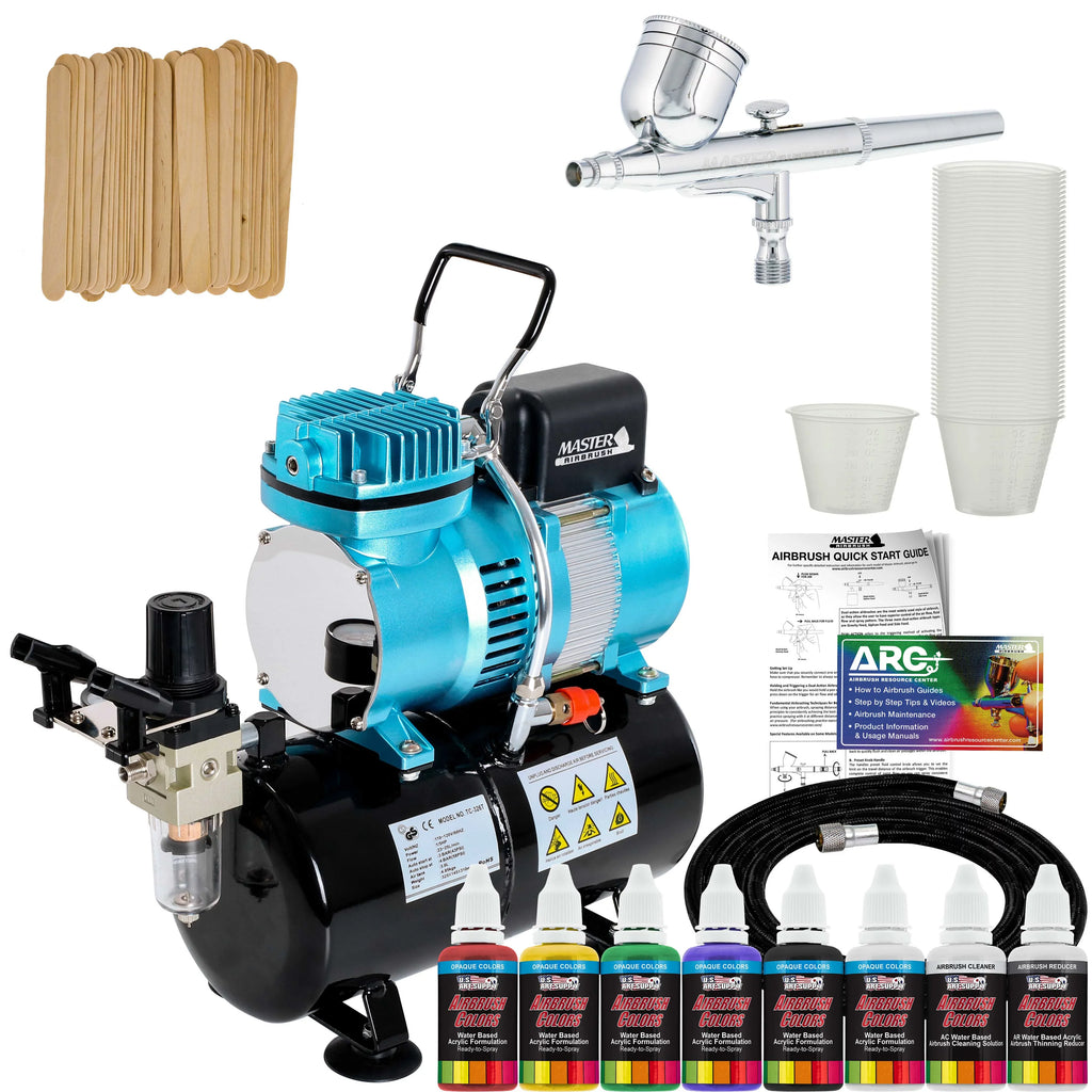 Dual Artist Color Kit Compressor Air with Feed Gravity Airbrush Storage Paint Tank Fan Acrylic Master Airbrush, 6 Set