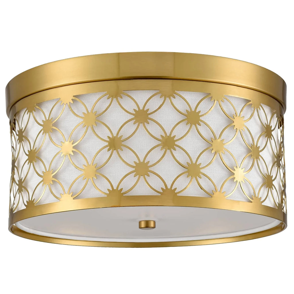 Brushed Fabric Gold Ceiling Modern Fixtures White Light with Drum Shade