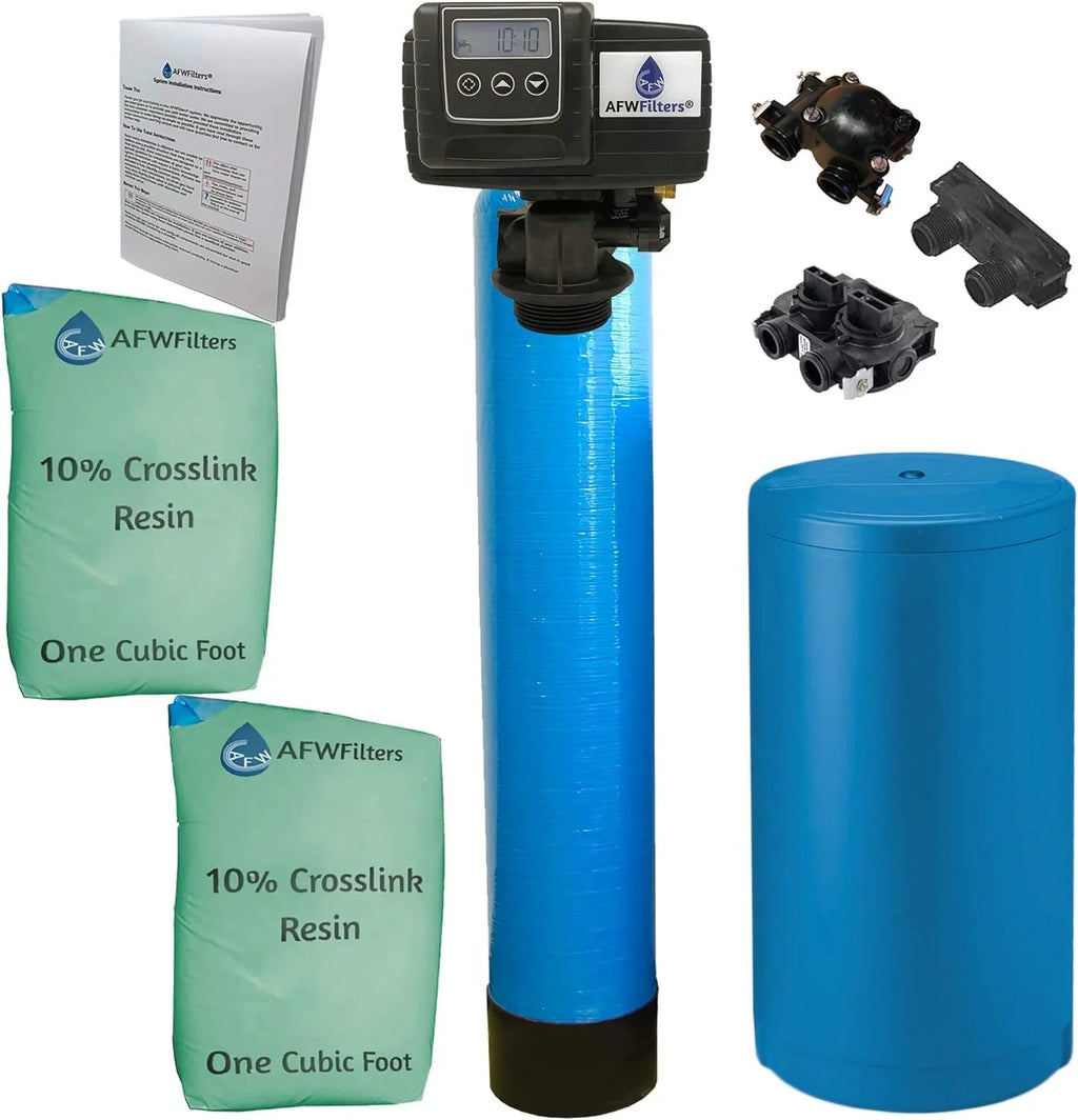 Resin, Durable Foot with and Whole Crosslink Plastic 10% 3/4" MNPT Softener 2 Water cubic Blue Tanks Connection, 64k AFWFilters Home