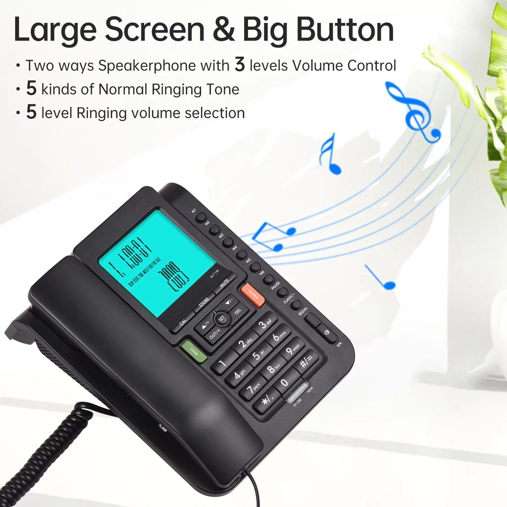 Dial and with Speed Hotel Hands for Landline Black Business Free, Redial, Bisofice Phone