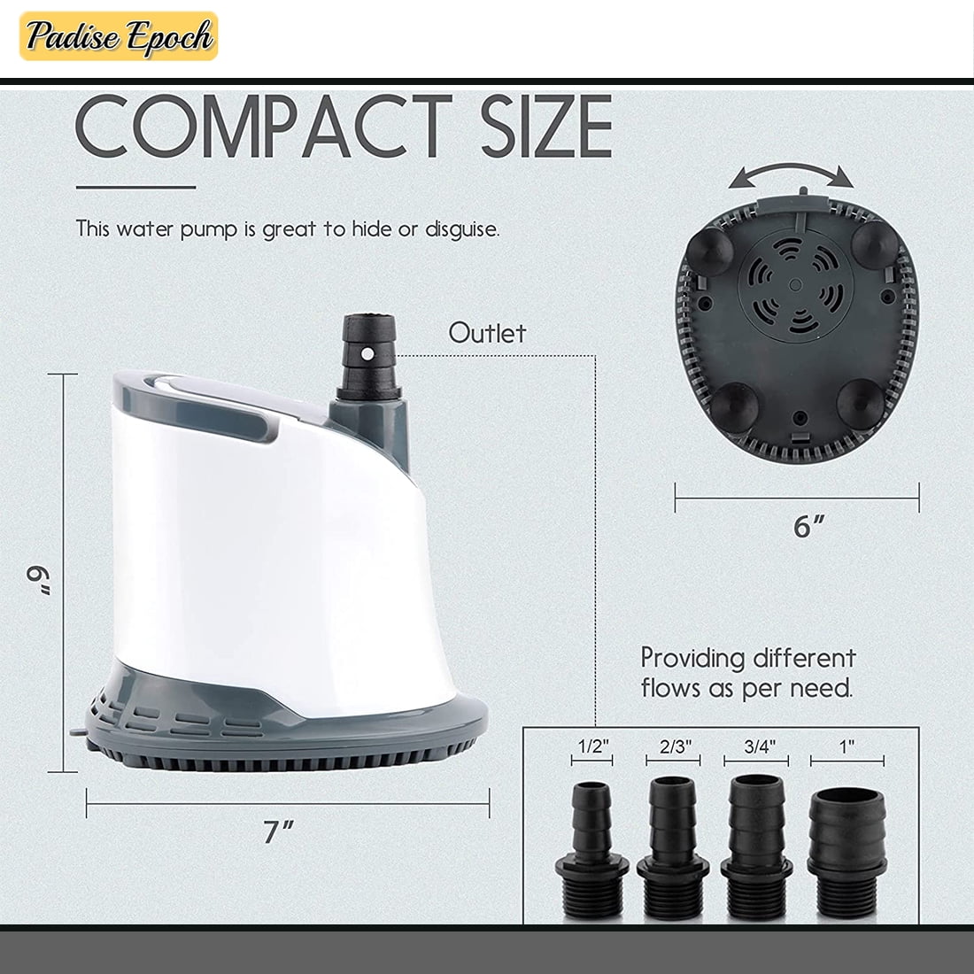 | Tank Quiet | Pool Water Adjustable Submersible Pump: 5000L/H 1320GPH | 6ft Suction Power Pond | Fish Cover Fountain Bottom for Waterfall | 110W Garden Aquarium with Cord Hydroponics