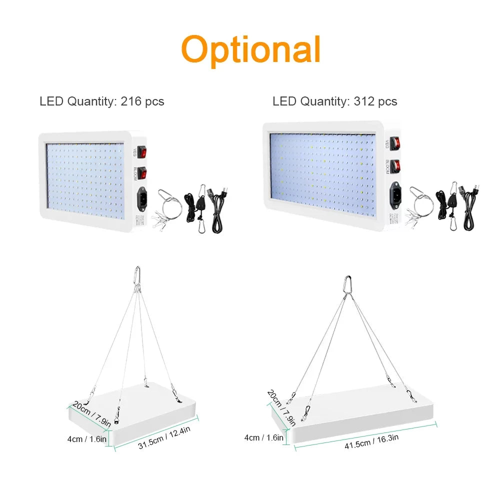 Switch Plants Seedlings Growing Grow for Waterproof 2000W for and IP65 Indoor Full Lamps Plant Spectrum 312 LED Veg Bloom Greenhouse Hanging Andoer Flowers LEDs Dual Light