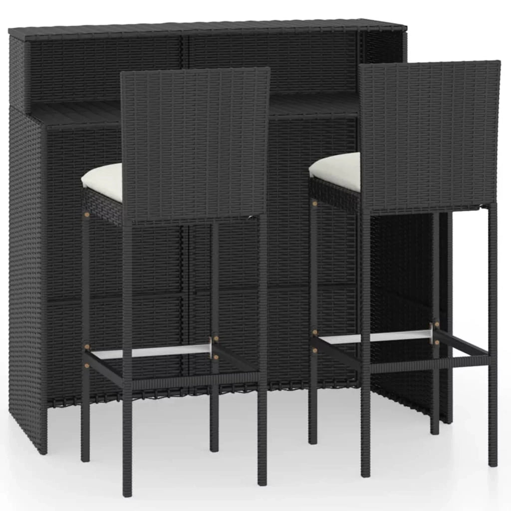 Rattan Bar Table Footrest Piece Stool 2 with Furniture Set 3 and Balcony, for Bar Bar Patio and Cushioned Outdoor Anself Poly Backyard, Chair Patio, Backrest Black Garden,