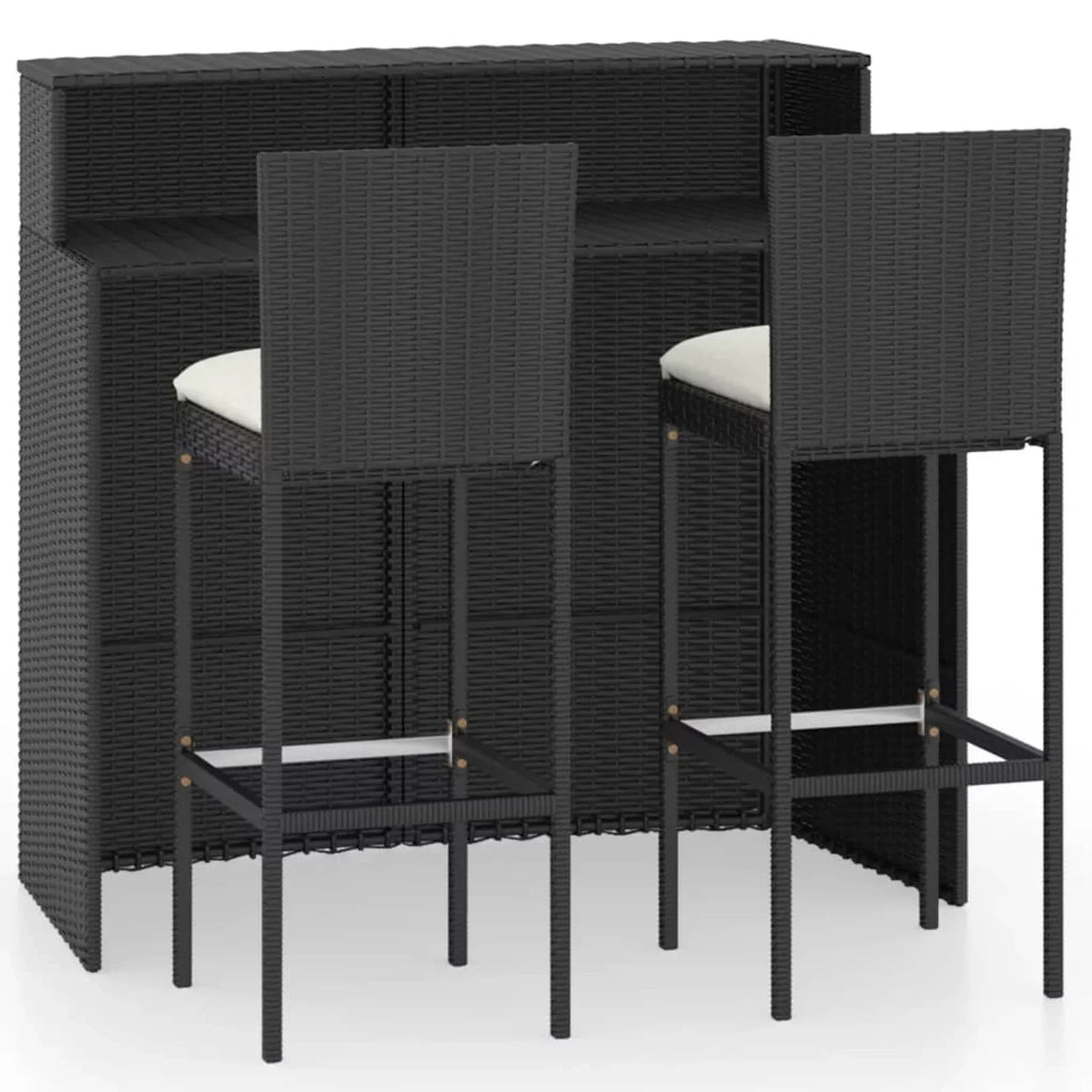 Rattan Bar Table Footrest Piece Stool 2 with Furniture Set 3 and Balcony, for Bar Bar Patio and Cushioned Outdoor Anself Poly Backyard, Chair Patio, Backrest Black Garden,