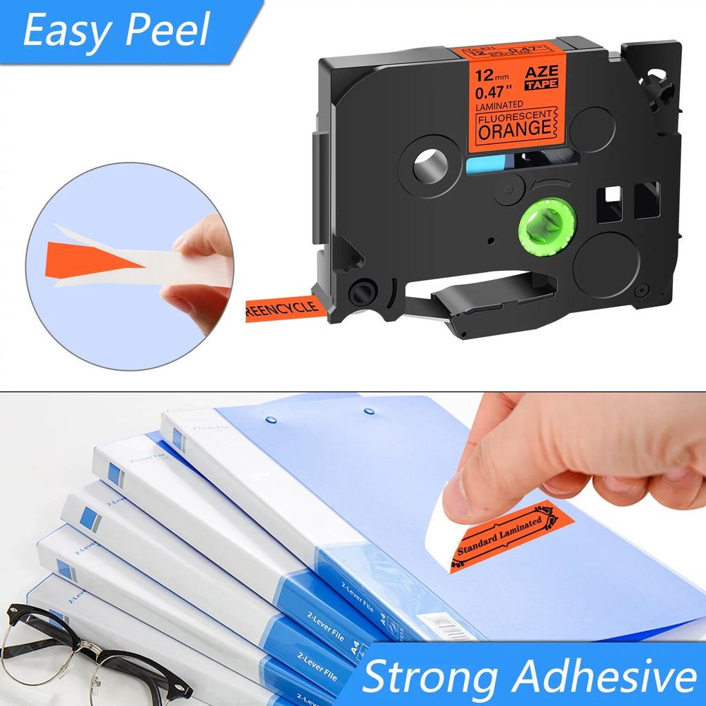 TZeB31 H110 Compatible Maker Label Brother 12mm Tape D400 PT-D600 Cube Laminated TZe 8 TZe-B31 TZB31 use Orange Black for in TZ P-Touch Pack GREENCYCLE Label D210 on Fluorescent TZ-B31 0.47''