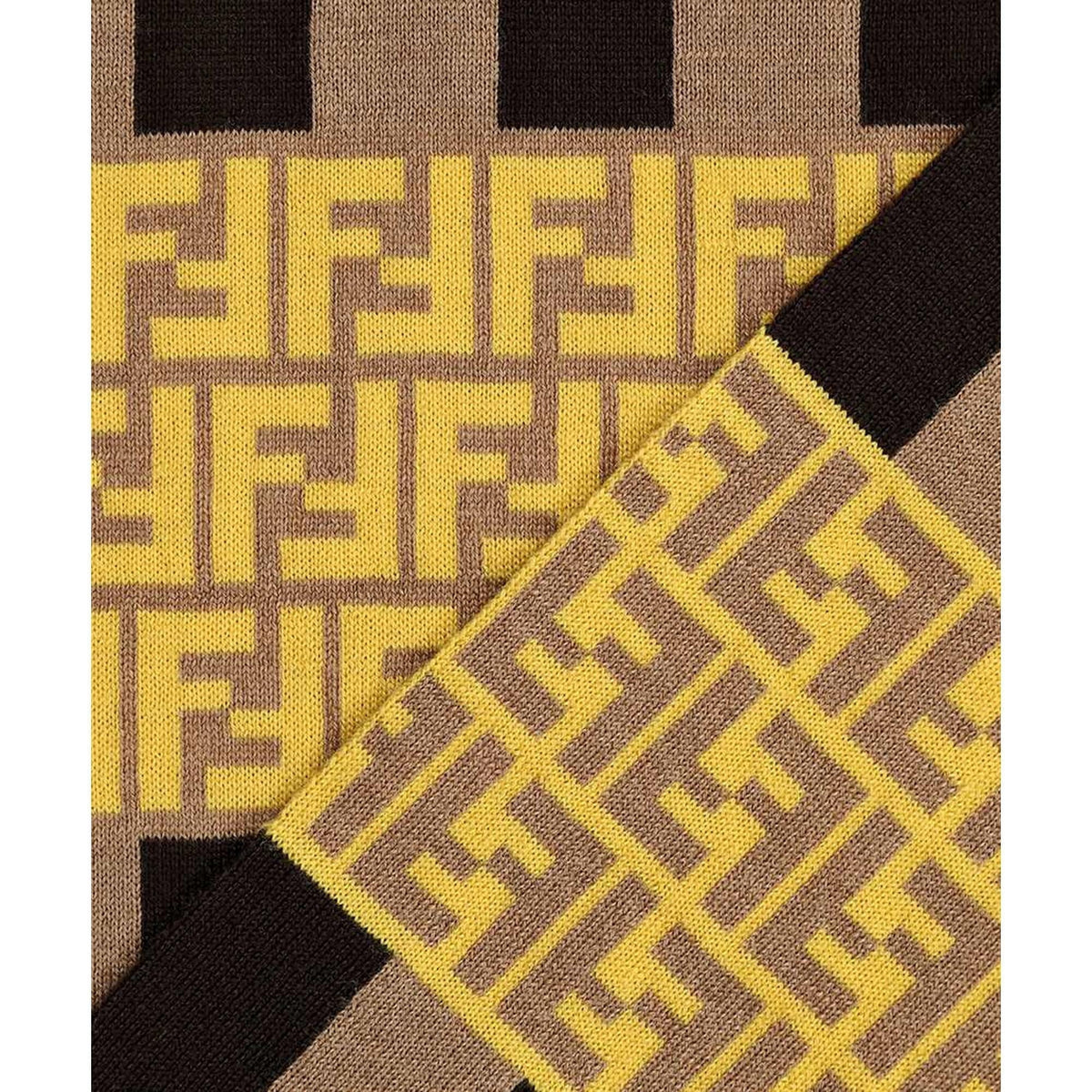 and Brown FXS124 Print Scarf Fendi Striped FF Knitted Yellow Wool