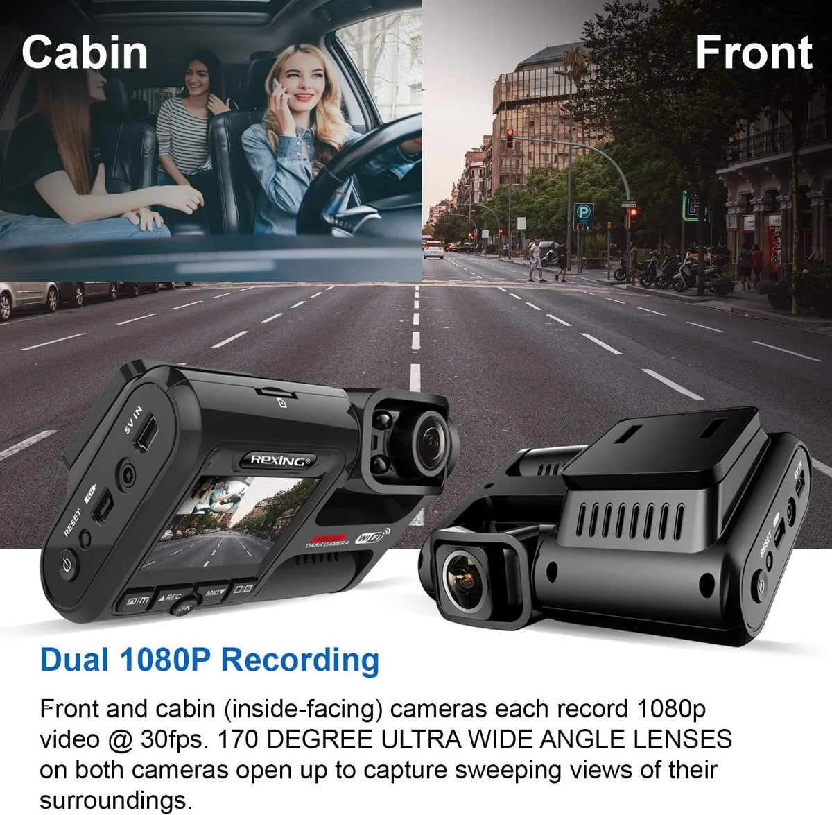 HD Box and Cam 1080p Front W202 Open Wi-Fi Cabin Inside Full Dash Rexing