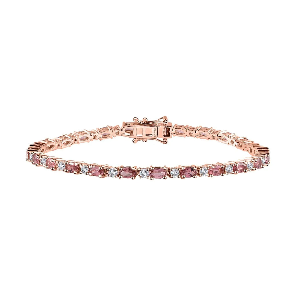 Vermeil Silver Sterling Plated Jewelry 925 Rose for 5.74 Gifts Ct Size Shop Moissanite Oval Mom Birthday Bracelet 8" Day Mothers Tourmaline Gold LC