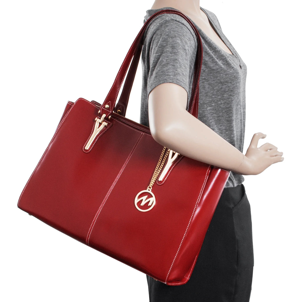 Leather Red Shoulder Tote, Glenna 97556,