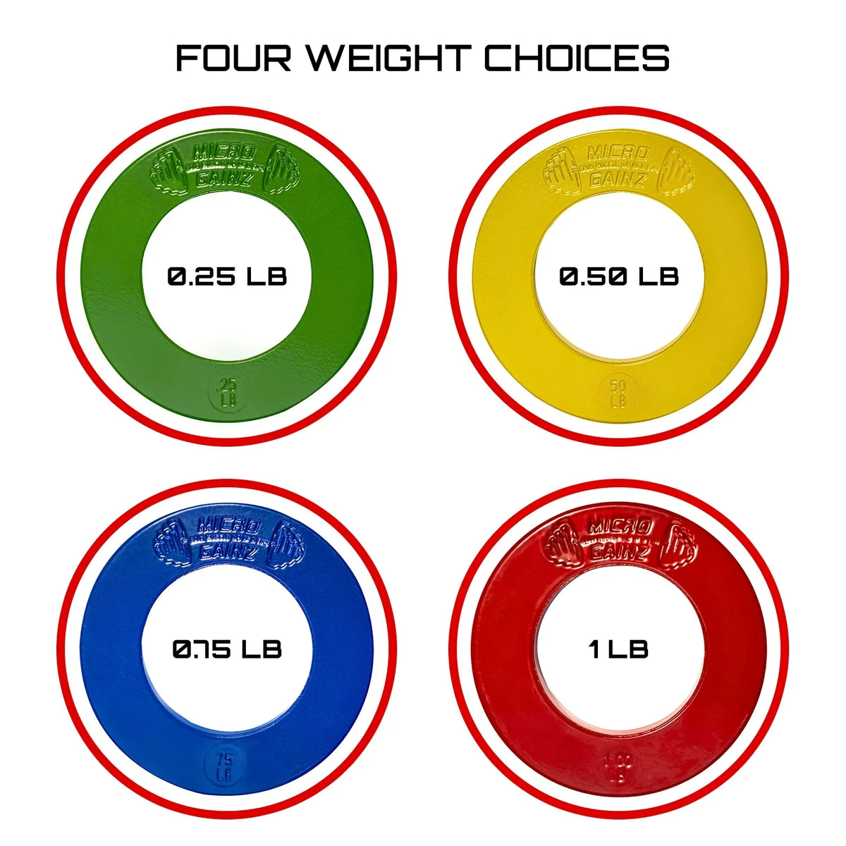 Set Plate Multi-Color Calibrated Gainz Micro Bag- w/ Plates Made Barbells, Fractional Plate .25LB-.50LB-.75LB-1LB Olympic in Set) of (8 USA For Weight