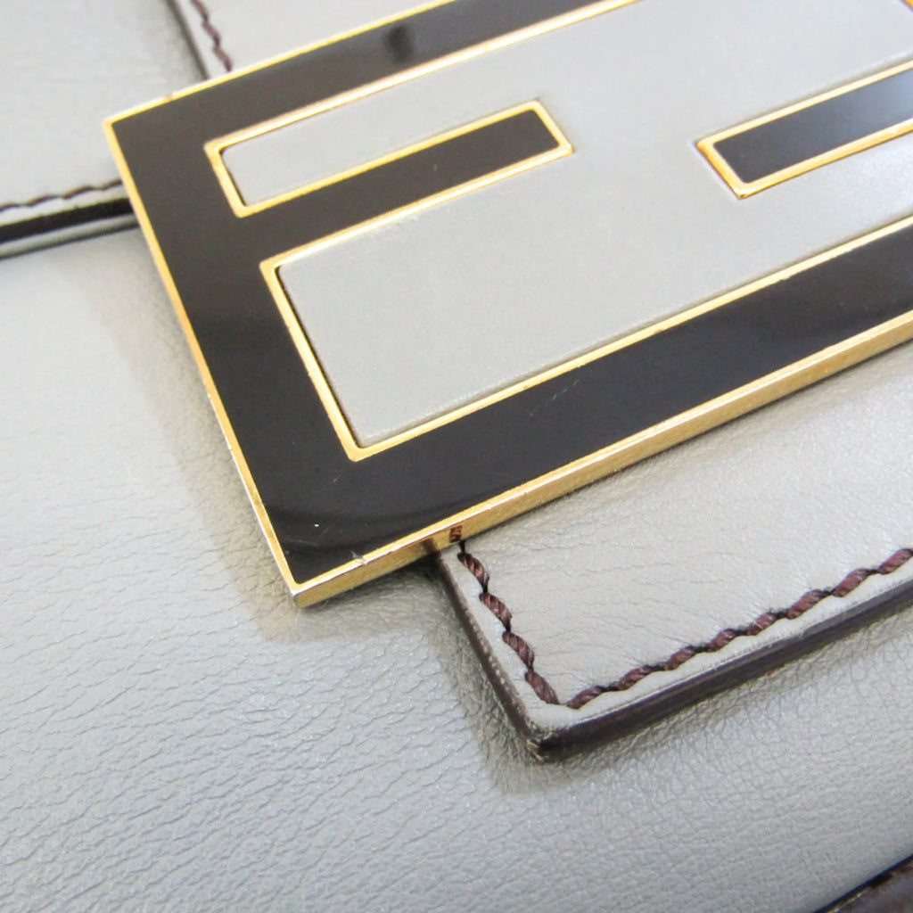 Leather Big Pre-Owned Mamma Shoulder (Good) Fendi Bucket 8BR638 Gray Women's Bag