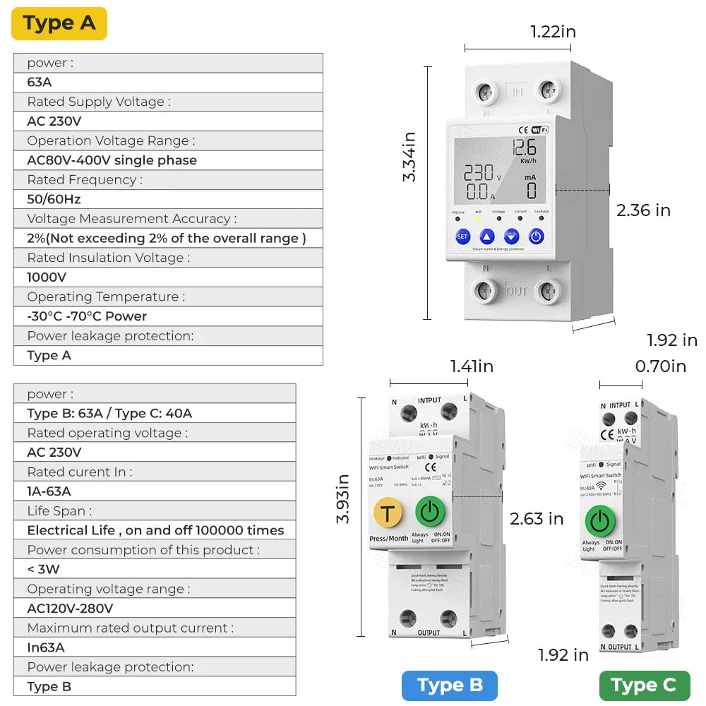 Htovila Protector Voltage Reclosing with Values Protections Assistant Voi Meter Automatic Settable Current Compatible Multifunctional APP Mobilephone for WiFi Intelligent Control