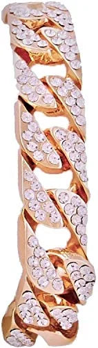 '- RN with Shiny Rocks Silver Gold) Cuban Wristwatch Fully Numerals Iced w/Blinged Colorful Big Out Silver Out Bracelet Cuban ST10327 Raymond Mens Charles Roman (Rose Dial