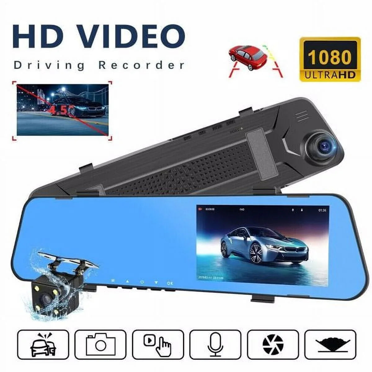 Car Rear Dual 1080P Rearview Video Front Dash Mirror HD Camera DVR Teledu Cam Recorder
