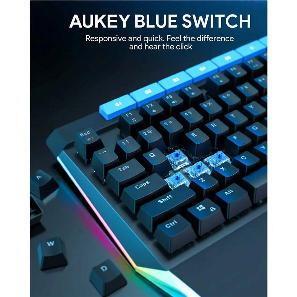 Blue KMG17 Button AUKEY Mechanical Volume Control 104key Keyboard with Switches