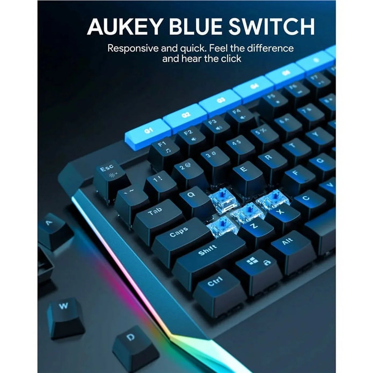 Blue KMG17 Button AUKEY Mechanical Volume Control 104key Keyboard with Switches