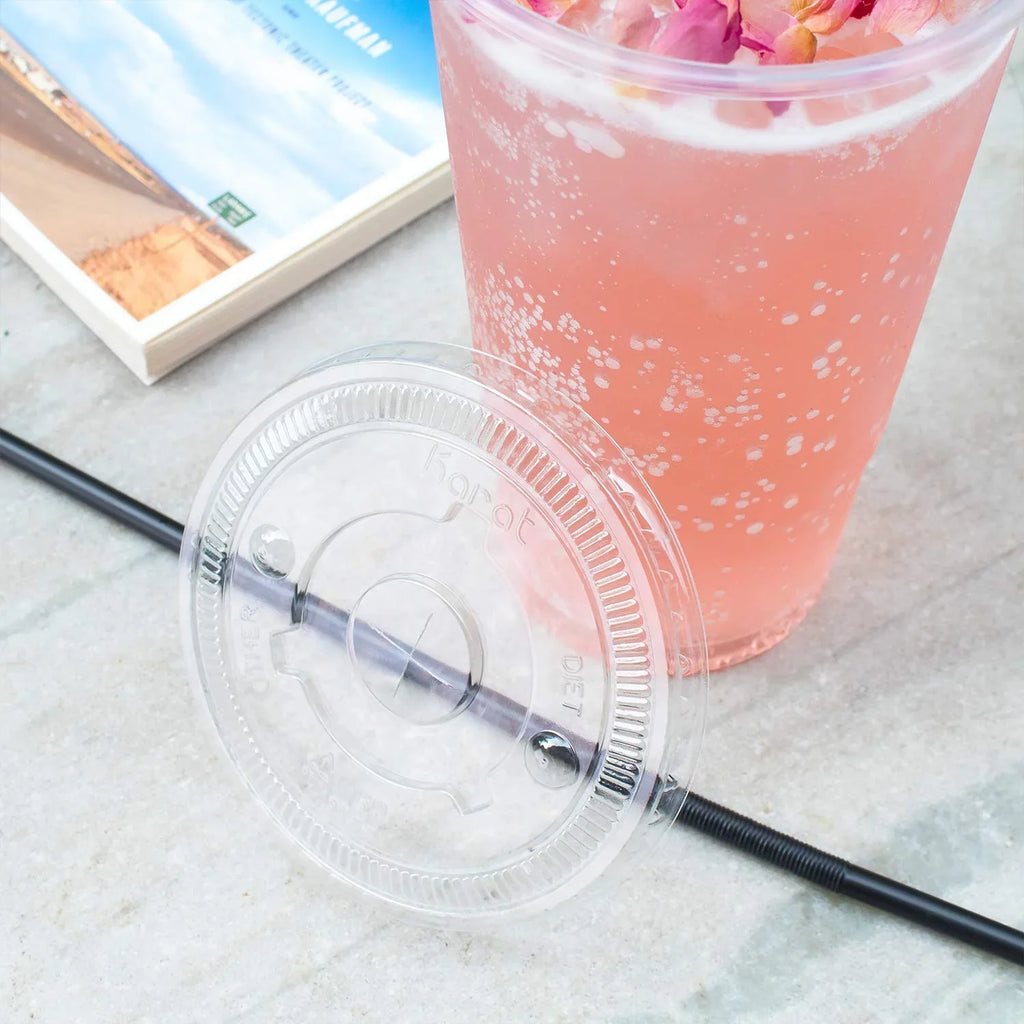Cold Count for Slot Lids 600 PET Karat 32 104.5mm & Straw w/ C-KCL1045 Cups, Poly oz Paper Flat