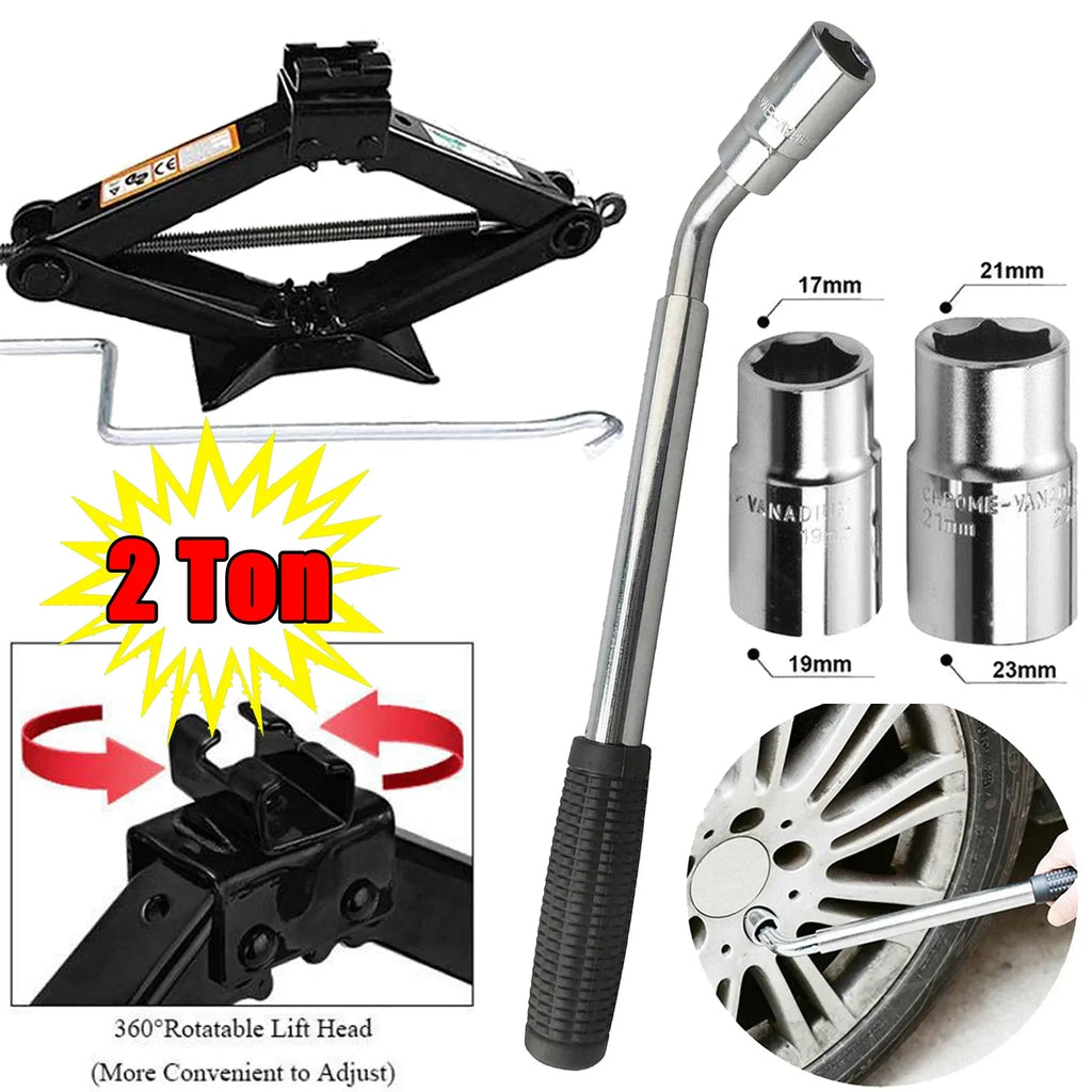 Scissor Car Extendable Wheel Tool 2 Van Kit Repair Duty Heavy Dayplus Wrench + Ton Jack