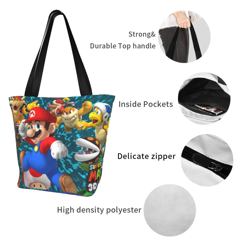 School Land Capacity Women's Business Travel Shoulder Handbag Super For Bag 3D Mario Shopping Beach Large Work Tote
