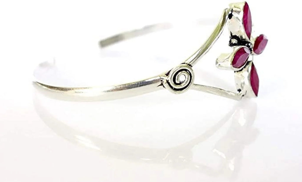 Party Red Bracelet Silver Women, Modern Fashion Plated Boho Natural Gemstone Design Bracelet, Cuff Jewelry Bohemian Ruby Designer Tribal Handmade for