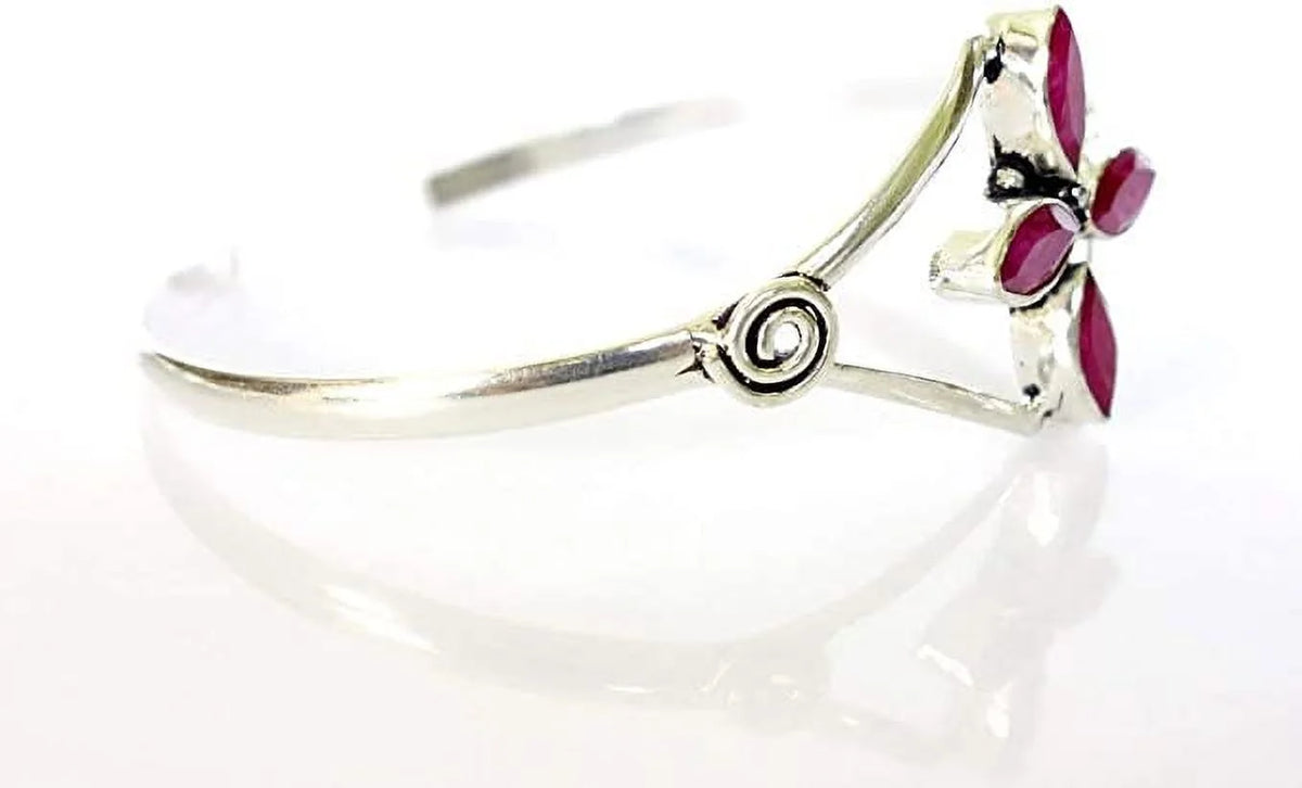 Party Red Bracelet Silver Women, Modern Fashion Plated Boho Natural Gemstone Design Bracelet, Cuff Jewelry Bohemian Ruby Designer Tribal Handmade for