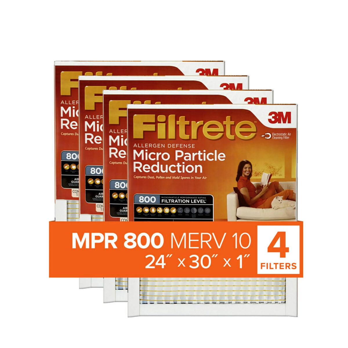 Particle 4 800 Filtrete Filter, Micro Air Filters MERV 24x30x1 Reduction, MPR 10,