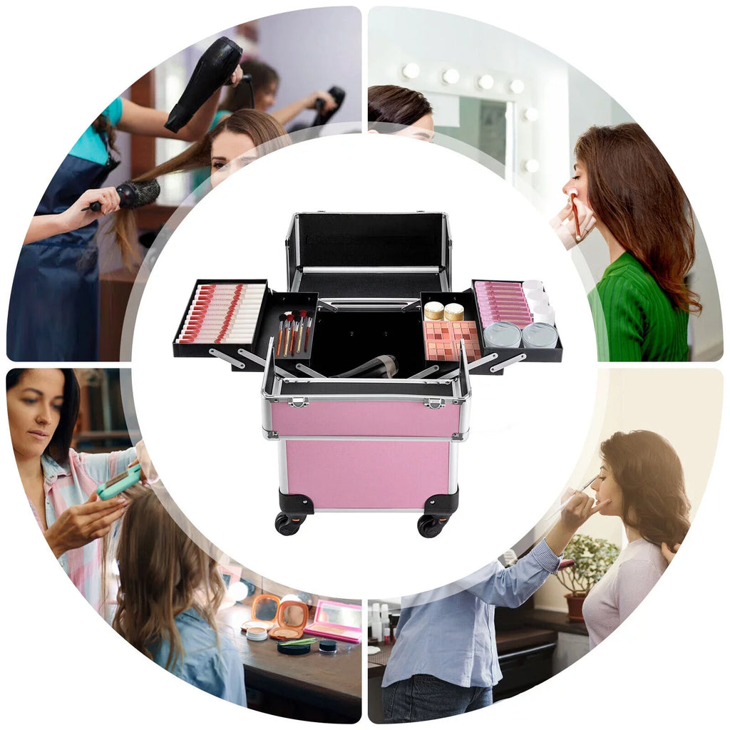 Miumaeov Trolley Professional with Storage Makeup Cosmetic Train 4-Tier Rolling Wheels Organizer Case Makeup