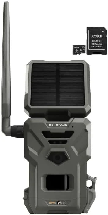 Solar Panel, Optional Range, Card Cellular LTE Flex-S Backup Integrated 100-foot Connectivity, Battery SD Internal SPYPOINT Micro Camera, Trail Solar Flash/Detection 32GB Battery, +