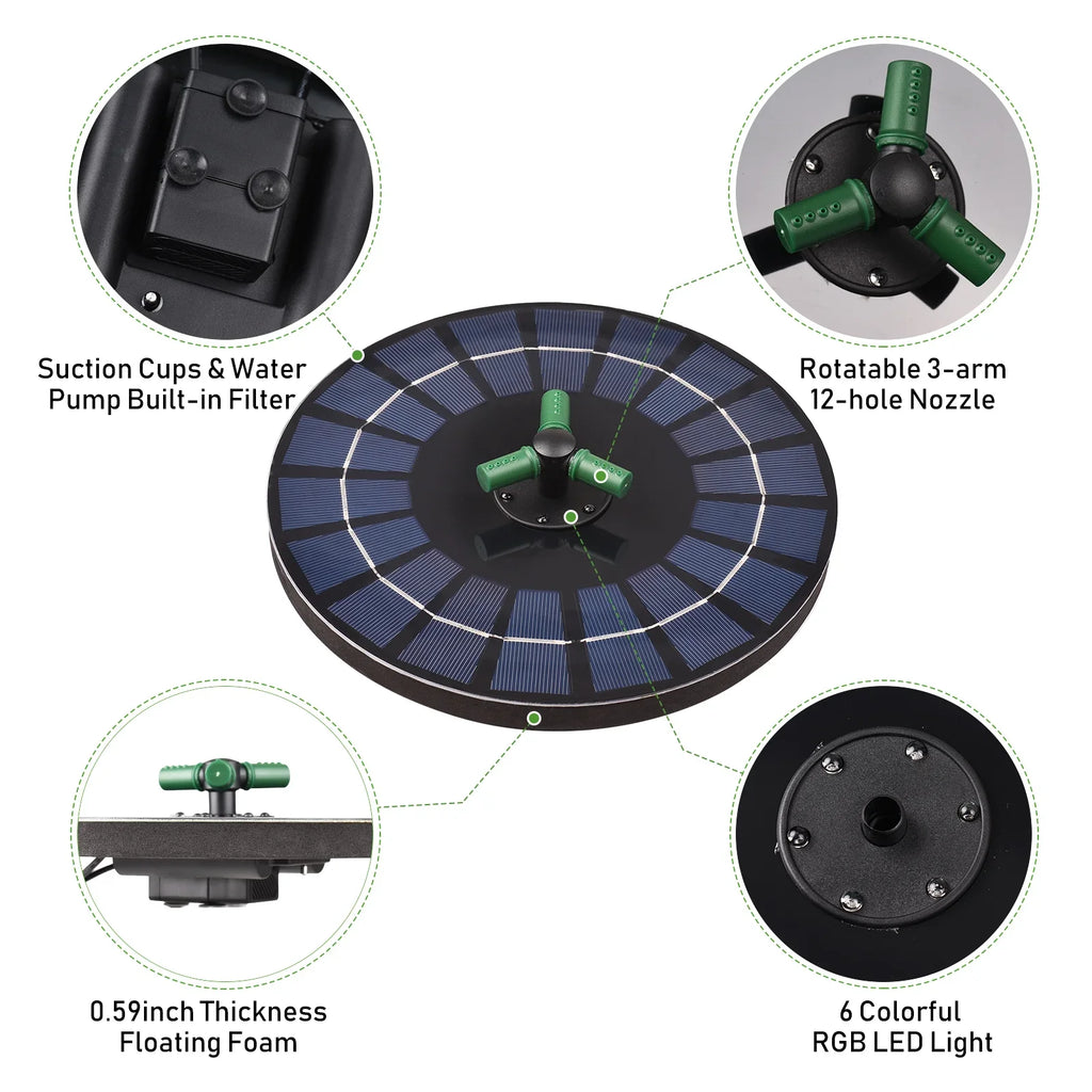 Rotatable Brewel With fountain,Battery Bath Nozzle Pump Auto-shut Yaliya Off Off Pond With Nozzle Auto-shut Pump Auto-shut 9 Inch Led 6w Solar Inch With Solar 9 Off Battery Water Rookin