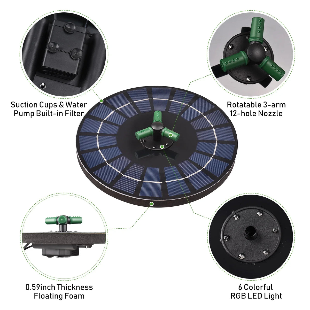 Rotatable Brewel With fountain,Battery Bath Nozzle Pump Auto-shut Yaliya Off Off Pond With Nozzle Auto-shut Pump Auto-shut 9 Inch Led 6w Solar Inch With Solar 9 Off Battery Water Rookin