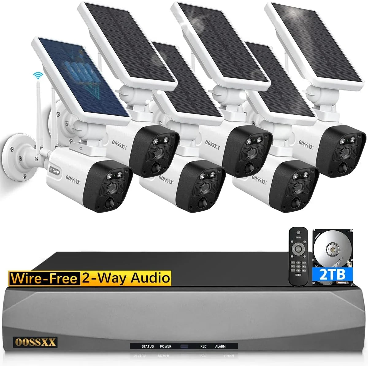 pre-installed 2TB Security {100% Solar 2K Wire-free Home 6pcs 8-channel system, OOSSXX 3.0MP System}, by Drive Wireless solar Camera Surveillance with Hard NVR, cameras