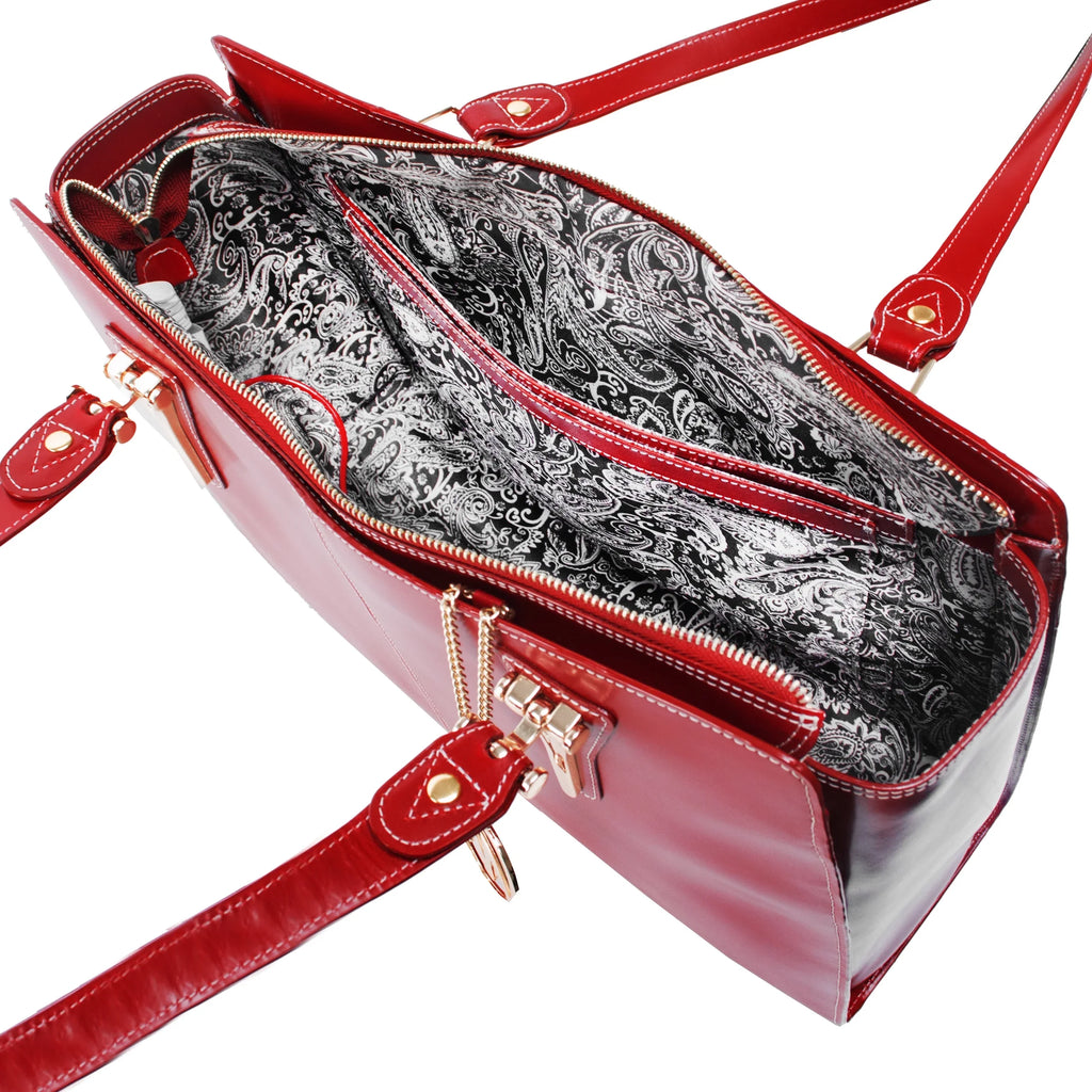 Leather Red Shoulder Tote, Glenna 97556,