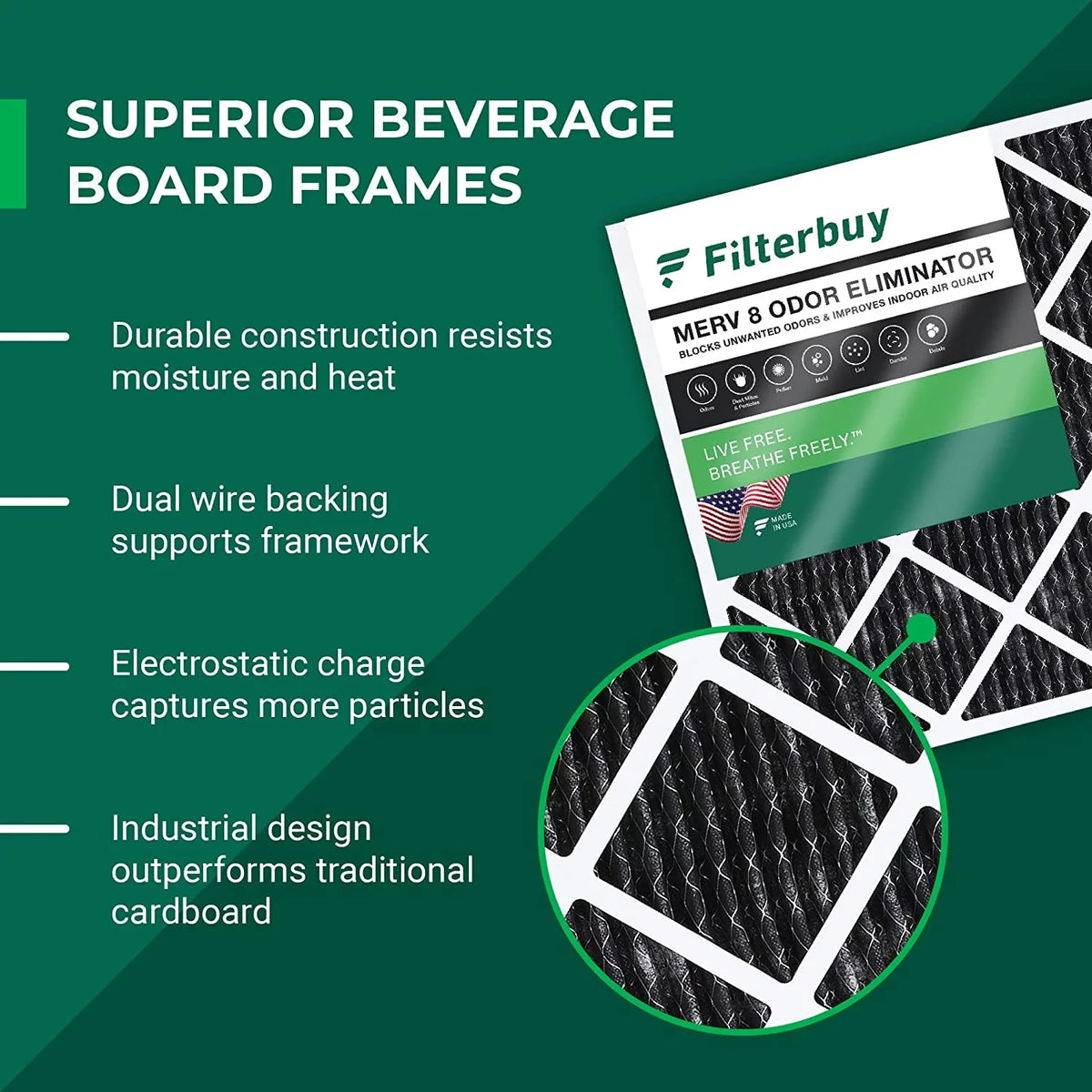 24x25x1 with Odor Furnace AC Pleated Carbon Filters 8 (3-Pack) Filterbuy MERV Activated HVAC Air Eliminator