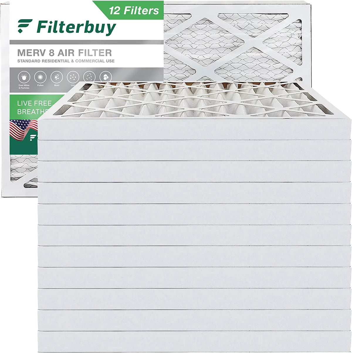 Pleated HVAC 8x20x2 Furnace Air AC (12-Pack) Filterbuy 8 MERV Filters