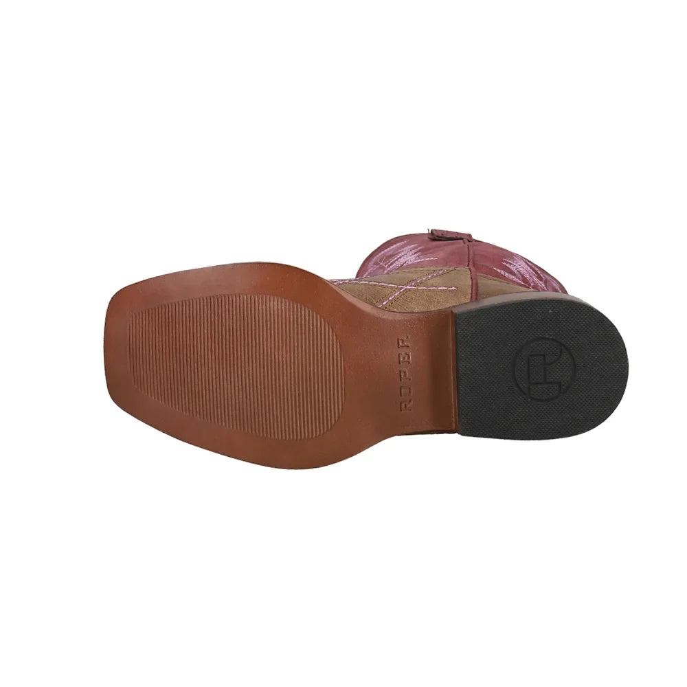 Round Cut Roper Mid-Calf Cross Toe Cowboy Western Kids Girls Boots