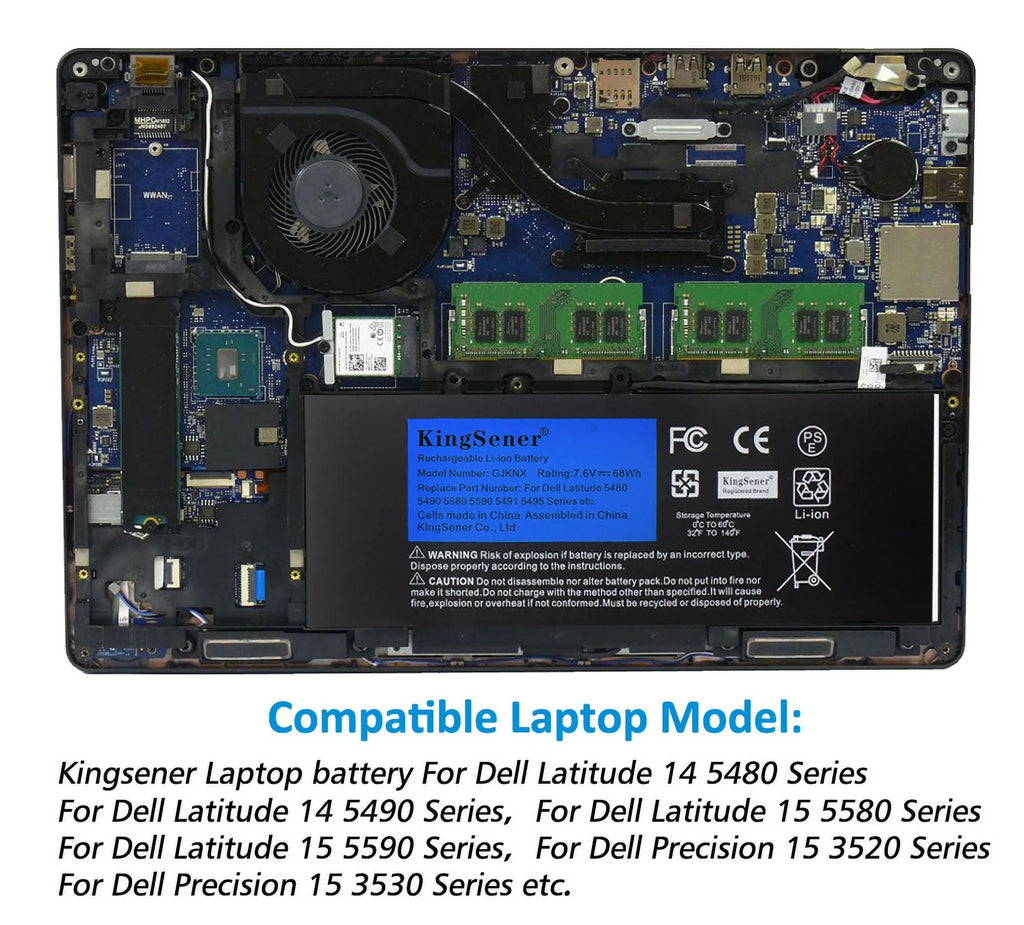Battery Dell 5580 DELL For 5590 For 5490 GD1JP 5480 GJKNX Laptop Latitude Precision M3520 M3530 68WH 7.6V Kingsener