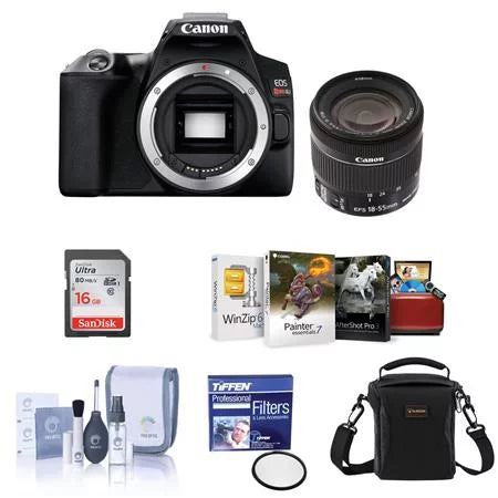 DSLR - Cleaning EOS Filter, Software Card, 32GB Package Camera Case, Lens, SDHC Kit, Black Bundle MAC with EF-S 18-55mm f/4-5.6 SL3 58mm Rebel UV with STM Camera IS