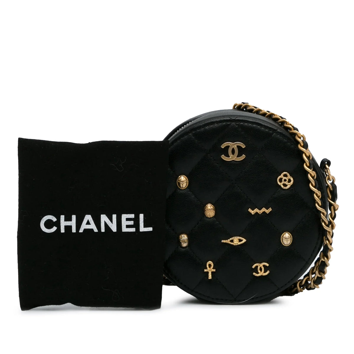 Pre-Owned Round Bag Leather (Good) Lambskin Lucky Crossbody Unisex Charms Chanel Authenticated Black