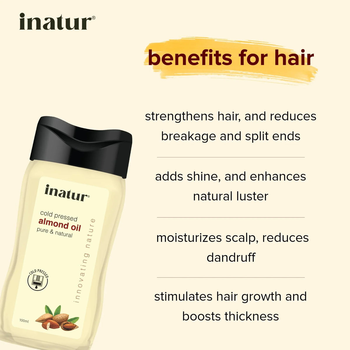 Body 100% 100 Oil - Almond Organic Sweet Almond Face, - Hair Safe Oil inatur Ideal for Pure, For Cold Babies & - Pressed & ml