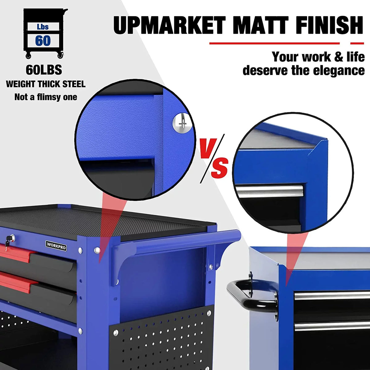 Garage, with Duty Rolling Organizer Industrial Service Heavy WORKPRO Premium Mechanic, Storage System, Workshop, 28" and for Warehouse, 400 Utility Cart, Load Wheels Cart 2-Drawer Tool lbs Locking