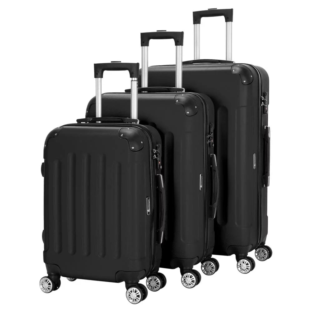 Winado Travel Set Bag Black Luggage ABS Pcs Suitcase Trolley 3