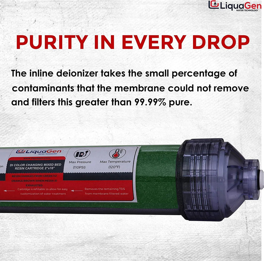 Deionization Canisters Systems RO/DI Universal 1/4" Filter - Inlets 2 Change Engineered Water (DI) for Replacement Pack Ultrapure for | Zero Inline TDS | Easy
