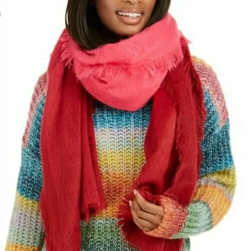 Wrap Fuzzy Pink Shawl Woven Scarves Women's One $58 Scarf DKNY Size, Ombre NWT