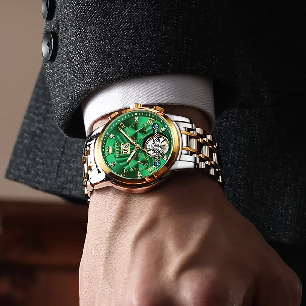 Diamond Watches Luxury Dress Mens Stainless Steel Skeleton OLEVS Automatic Watches Men Self-Winding for Band Business