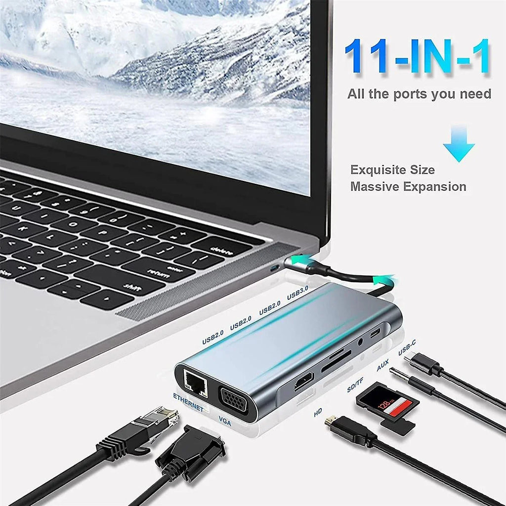 Pro,Air HDMI, USB Ports 4K Multi-Port PD100W 3.5mm Kidsol Station Docking 11-in-1 Gigabit A*4, VGA,Type-C Lenovo Laptop Dell MacBook LAN,SD,MicroSD,Compatible C HP with with Power,USB