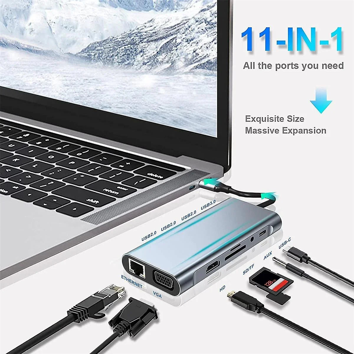 Pro,Air HDMI, USB Ports 4K Multi-Port PD100W 3.5mm Kidsol Station Docking 11-in-1 Gigabit A*4, VGA,Type-C Lenovo Laptop Dell MacBook LAN,SD,MicroSD,Compatible C HP with with Power,USB