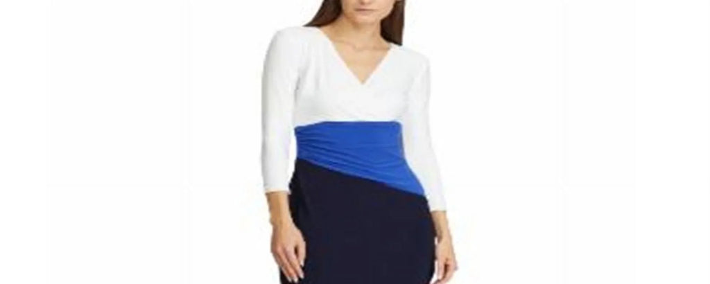 Size Ralph Jersey Women's Color Blocked Lauren Dress Blue 10