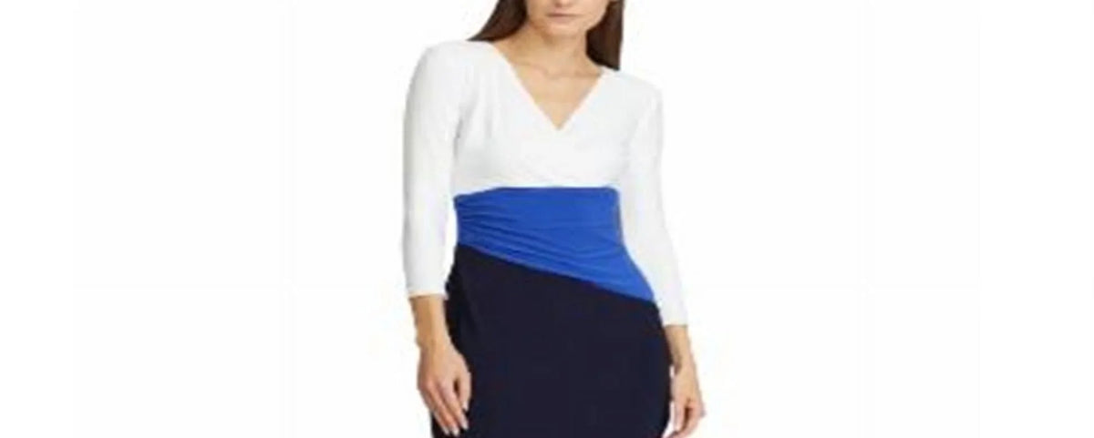 Size Ralph Jersey Women's Color Blocked Lauren Dress Blue 10