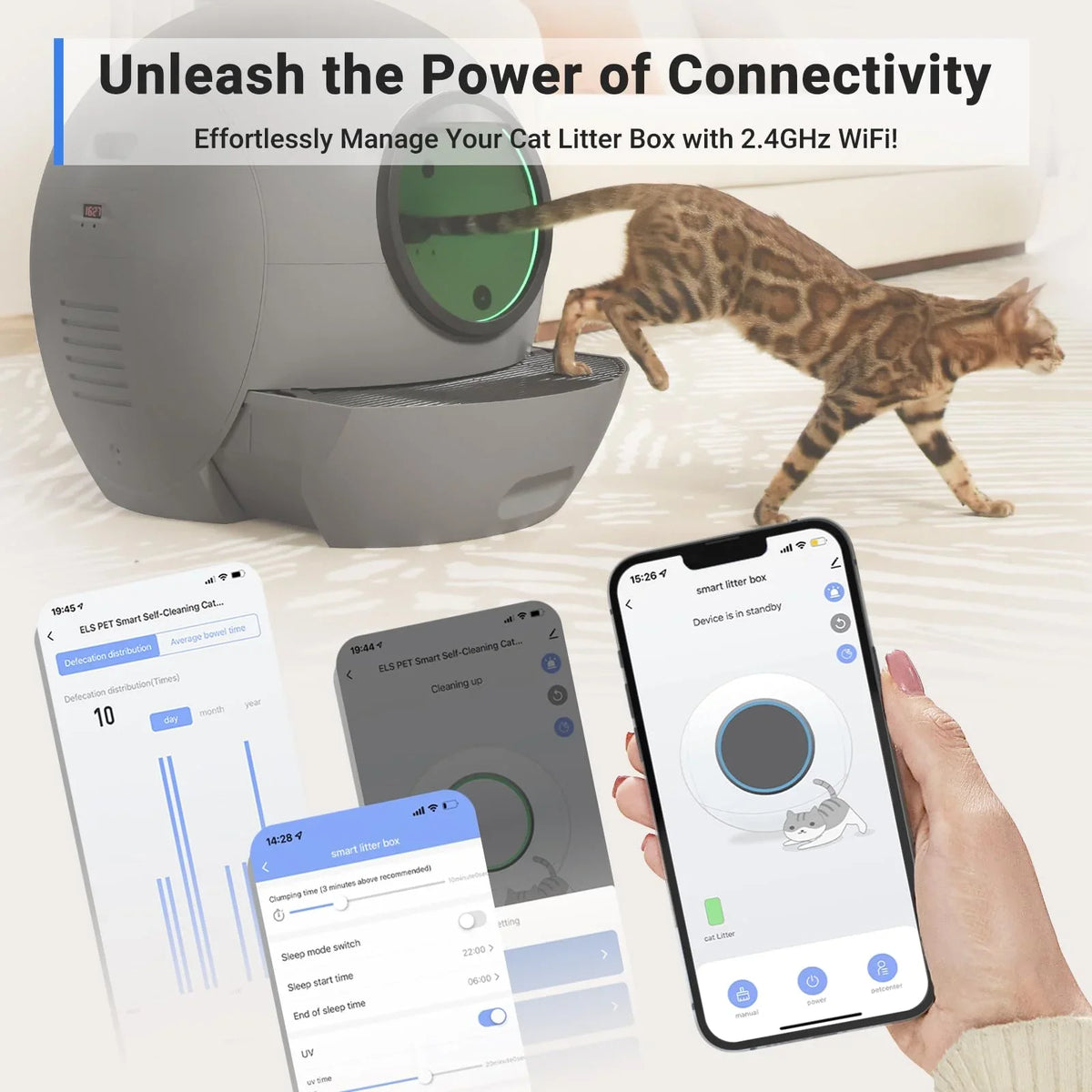 Litter Box Cats Cat Cleaning Litter Self Control ELS Cat Multiple PET for Automatic Version] [Upgraded Box APP