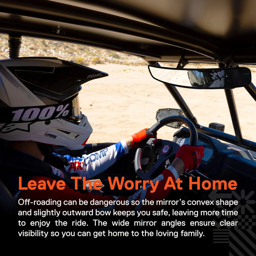 RZR Glass] [Shatterproof for Yamaha Pioneer ATV [Wide UTV Polaris For PRO Clamp] 17" Mirror [1.75"/2" XP, Kawasaki Turbo Roll Bar Convex Can-Am View Rear Mirror Rearview Visibility]